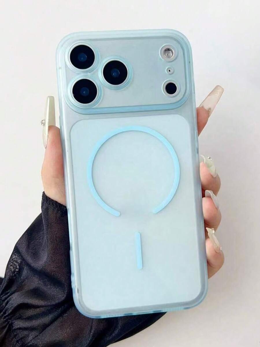 Funda magnética para teléfono de diseño minimalista, semi-transparente y con efecto esmerilado, compatible con iPhone 17 Pro Max, 15, 17, 16 Pro, 16, 12, 13, 15 Pro Max, 14, 15, 16 Plus, 17 Air, a prueba de golpes y resistente a caídas - Azul transparente - Ver 1