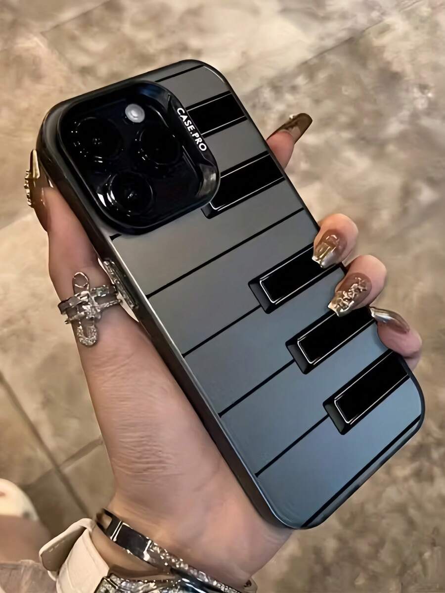 Casing Ponsel 3D 1 buah Hitam Matte Laser Energetic, Desain Piano Pola Garis yang Dipersonalisasi, Kompatibel dengan iPhone 16 Pro Max, 17/16/15/14 Plus, 13/12/11, Air, Series - MultiWarna - View 1