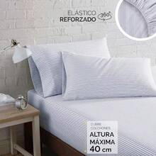 Juego de Sábanas King Size 7 Piezas Microfibra Catiónica Suave Tipo Algodón No se Arrugan ni Encogen Lavable a Máquina Ropa de Cama Raya Marino - Corriente - Ver 5