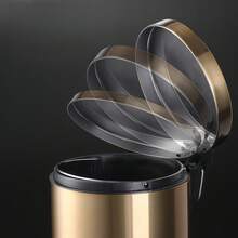 Lixeira de aço inoxidável polido, 1 peça, formato redondo de 3L/5L/8L, nas cores champanhe/preto, com pedal, cesto para lixo, balde interno removível, tampa silenciosa, sem necessidade de bateria, ideal para cozinha, banheiro, escritório e uso doméstico. Lixeira multifuncional. - Champagne - Ver 8