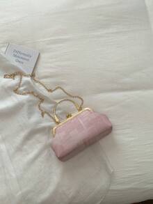 Bolso de embrague de cadena de mezclilla 2026 nuevo, bolso de mano elegante de moda para dama, bolso de hombro, bolso cruzado, unicolor con correa de cadena [Colocación del patrón floral al azar] - Rosa Pálido - Ver 6