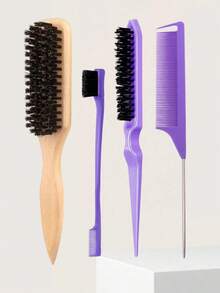 1-4 piezas Juego de cepillos, Cepillo de cerdas de jabalí unisex para cabello y barba, Cepillo profesional para peinado, Lazos para el cabello, Scrunchies de cabello resistentes, Peine de cola para coloración, Adecuado para barbería, salón de belleza, viaje, vuelta al colegio, vacaciones, accesorios para el cabello de mujer - Multicolor - Ver 16
