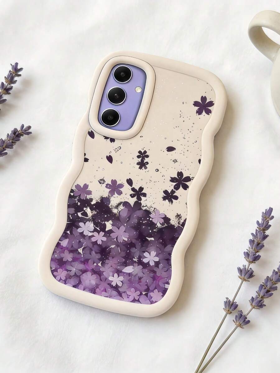 Flower 1pc White Dopamine Color Soft TPU Wavy Skirt Edge, Gorgeous Purple Starry Flower Print Phone Case Compatible With Apple 17 Promax 17Air 17Pro 17 16 Promax 16 Plus 16 Pro 16 15Promax 15 Plus 15Pro 15 14Promax 14Plus 14 Pro 14 13Promax 13 Pro 13 12Promax 12Pro 11 Promax 11 Pro 11 XSMAX XR X/XS 7Plus 8PlusGalaxy A03 A04 A05 A06 - White - View 1