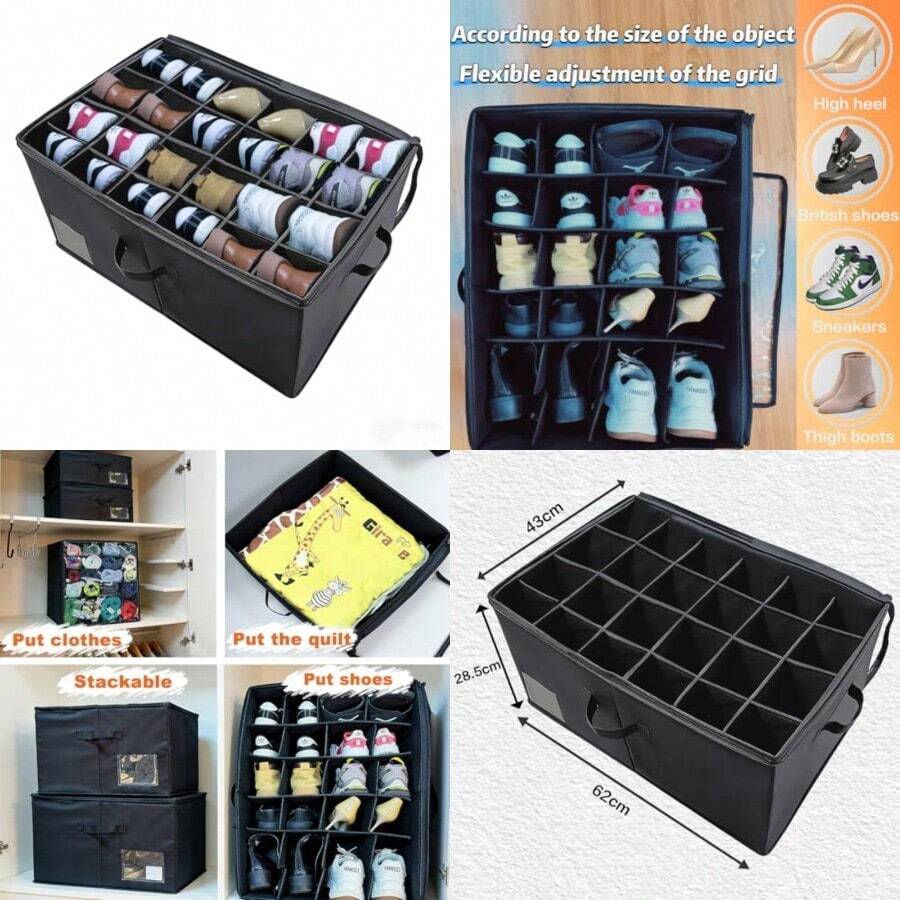 Organizador de almacenamiento de zapatos de 24 compartimentos cajas de almacenamiento apilables extragrandes para clóset y entrada organizador de zapatos que ahorra espacio para tenis zapatos y - como en la imagen - Ver 1