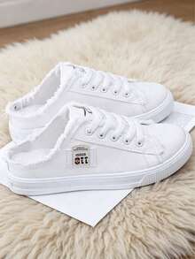 Flat Fashion Women's Slip-On Sneakers, Casual Versatile Slouchy Loafers,Stylish And Versatile, Cute, White Shoes, Canvas Shoes, Casual And Sporty - White - View 3
