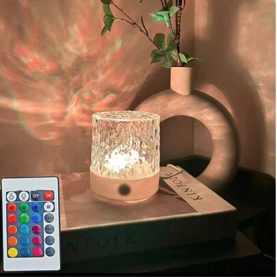 1pc Beautiful 16-Color LED Water Wave USB Remote Touch Control Round Art Atmosphere Lamp, With Touch/Remote, Dimmable Ambient Lighting, Glass Art Decor Lamp, Starry Sky Atmosphere Light Suitable For Bedroom And Ceiling Decoration, High-Quality Material Craftsmanship, Perfect For Bedroom, Living Room, Wedding Party, Birthday Surprise Gift