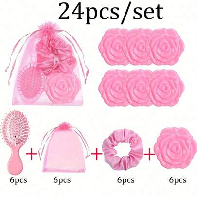 24/16/8 Packs Mini, Mirror, Comb Pink Rose Hair Care Set Soft Material No Hairs, Bow Solid Color Prints Cute Cute Bohemian Casual Elegant Elegant Gift Valentine's Day, Suitable For Daily Grooming And Travel Storage All Seasons, Summer, Holiday