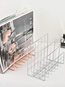 1/2 Pcs Modern Metal Bookshelf, With Three-Grid Storage Basket, Simple Iron Art Desktop Storage Rack, Desktop Organizer, Bookshelf Storage Rack, Multi-Functional Magazine Newspaper Storage Box, Suitable For Home Office Storage And Decoration - Multicolor - View 5