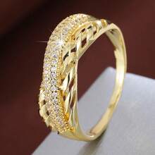 1 chiếc nhẫn thời trang hình học rỗng, đính đá Cubic Zirconia, kiểu đan chéo, dành cho nữ. - Nhiều màu - Xem 9