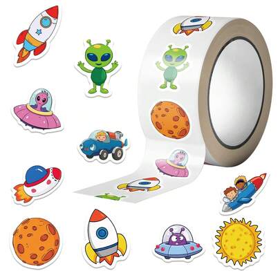 500PCS Outer Space Stickers Universe Stickers Roll 10 Styles Space Party Favors Vinyl Stickers(500 Per Roll)