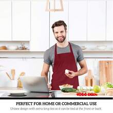 1 pieza/3 piezas/6 piezas/12 piezas Delantal unisex con 2 bolsillos espaciosos, lavable a máquina, adecuado para cocina, manualidades, BBQ, pintura, ligero, conveniente - Rojo - Ver 3