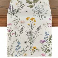 1pc Spring Vintage Linen Floral Table Runner, Minimalist Style Rectangular Tablecloth, Washable, Suitable For Kitchen, Dining Table, Party, Wedding Decor, Foyer, Family Gathering, Coffee Table - Multicolor - View 14