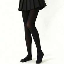 A Pair Of Women's 50g/80g Black Tights/Pantyhose, Featuring A Thickened Fleece Lining, Skin-Colored Base, Sexy High Elasticity, Soft And Smooth Texture, Fashionable Leg-Enhancing Design, Suitable For Fashion Enthusiasts And Young Ladies. Ideal For Spring, Autumn, And Winter, Perfect For Parties, Discos, Various Festivals, Sports, Leisure, Business, And Daily Wear. - Black - View 4