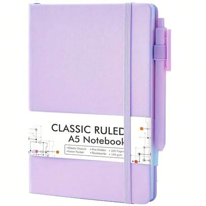 1pc A5 Size Classic Hard Cover Notebook With Grid Pages, Suitable For School, Business, Travel And Writing. Made Of 100 GSM Paper, Size: 5.1" X 8.3", Available In Solid Colors