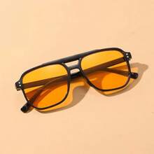 Men's Retro Pilot Fashion Glasses, Black Frame Orange Lens, Fashion Eyewear For Daily Wear - Orange - View 2