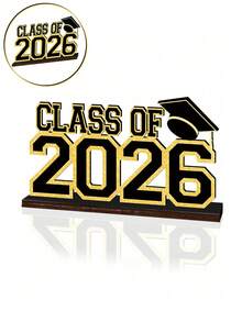 2件套 2026毕业季装饰品，黑金配色 - 专为2026届毕业生设计的木质桌面摆件，是高中和大学毕业派对的理想之选 - 多色 - 查看 5