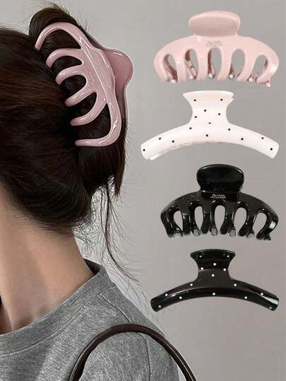 2pcs Gentle Polka Dot Creamy Pumpkin Shaped Hair Clips, High-Quality Hair Claw For Bun, Ponytail, Casual, Party, Holiday, Gift,Summer,Travel