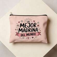 Trousse de maquillage << La meilleure marraine du monde », trousse de toilette << La meilleure marraine de tous les temps », cadeau pour marraine espagnole avec fermeture éclair, idéal pour les voyages, un anniversaire, la fête des mères ou un baptême. Trousse de toilette pour femme. - Rose bonbon - Voir 2