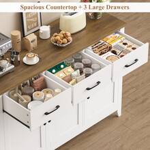 Sideboard, 120cm Wide Kitchen Cabinets With 3 Doors, 3 Drawers & 1 Adjustable Shelf - White - View 4