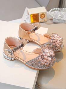 Sandal công chúa đính đá hoa cho bé gái, đế mềm chống trơn trượt, sandal biểu diễn dành cho trẻ em. - Hồng - Xem 5