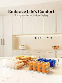 1pc Refrigerator Storage Box, Food Preservation Container With Double-Sided Opening U-Shaped Design, Thick Material Suitable For Fridge, Tabletop, Cutlery Storage, Portable, Storage, Preservation, Drainage - Clear - View 3