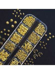 12-Grids Nail Beads With 1Pc Magnet Picker Tool 3D 12Grids Gold Silver Caviar Beads Metal Nail Charms Gems Mixed-Sizes Gold Silver Steel Balls Nail Art Design Decoration Manicure Diy Supplies Metal Charm Mini Caviar Nail Beads Crystal Decoration Nails - 黃金2 - 查看 8