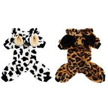 Bộ quần áo mới cho thú cưng mùa Thu/Đông, quần áo hình động vật bằng vải flannel cho chó, bộ đồ ngủ nhung có mũ tai động vật dễ thương, đồ ngủ ấm áp bằng nhung cho gấu bông, chó săn Beagle, mèo. - Đen và trắng - Xem 2