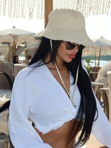 Mũ tai bèo nữ có dây rút, thiết kế quai điều chỉnh cằm, kiểu dáng cổ điển, chất liệu mềm mại, chống nắng, chắn gió, thời trang, thích hợp cho du lịch, bãi biển, kỳ nghỉ, sử dụng hàng ngày, mùa hè. - A - Xem 2