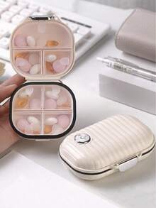 7-Day Portable Pill Organizer, Travel Medicine Storage Box For Vitamins, Fish Oil, Supplements And Medications, Essential For Home, Travel, Office, Back To School, Beach Vacation, Summer Trip (Random Color) - Beige - View 2