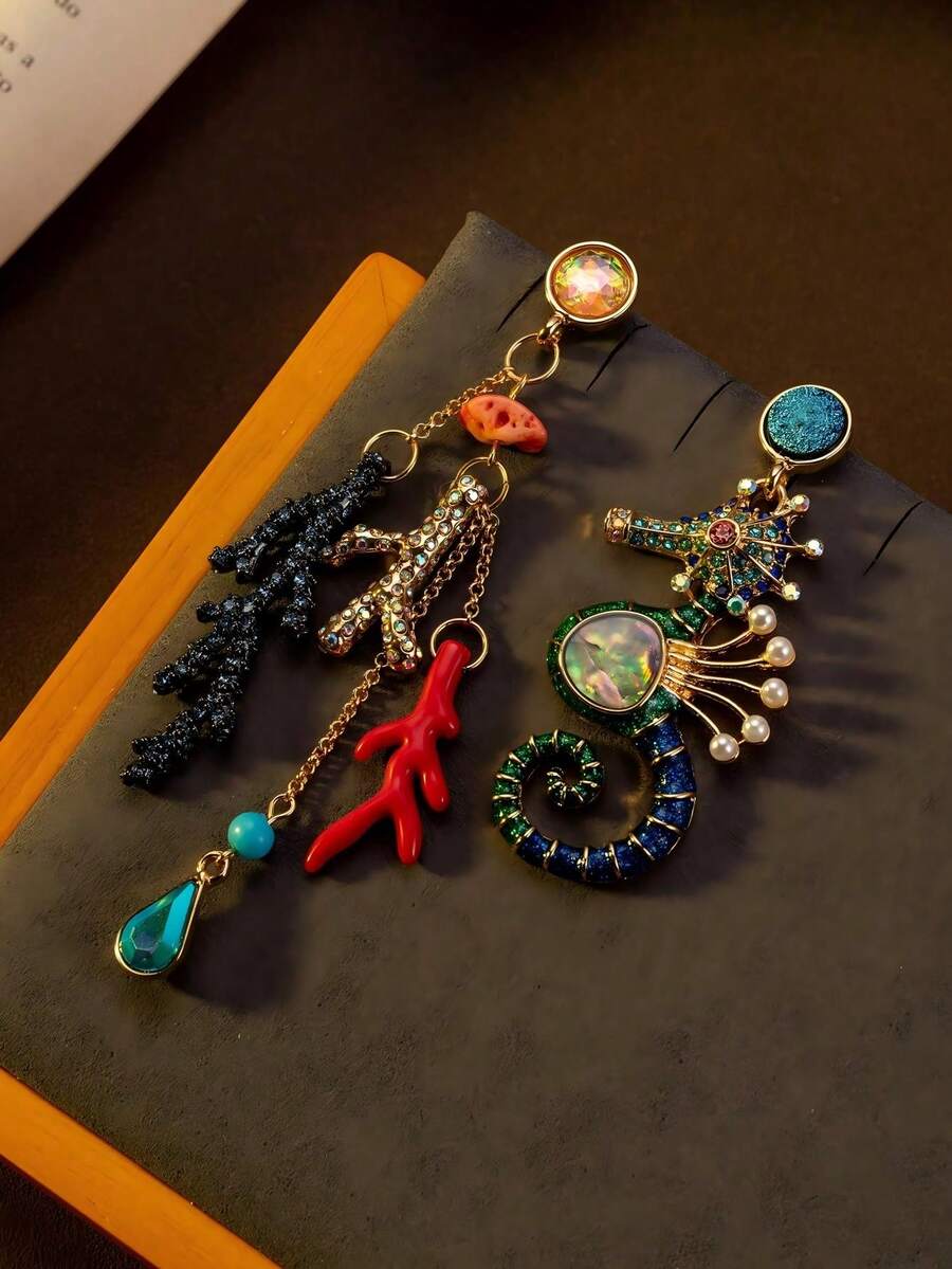 Bộ 1 món trang sức hình cá và ngựa biển kiểu cổ điển, thích hợp cho phụ nữ đeo khi đi nghỉ mát hoặc làm quà tặng Halloween. - màu sắc - Xem 1