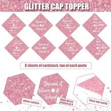 8 Sheets Glitter Inspirational Graduation Cap Topper 9x9 Inch Graduation Cap Decorations Glitter Construction Paper Cardstock With Adhesive Dots For Grad DIY Craft Gift Gold - 粉色 - 查看 3