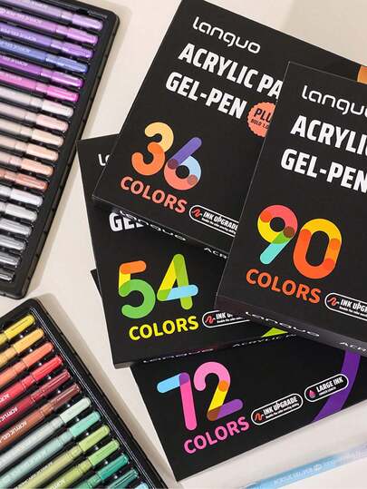 LANGUO New Acrylic Paint Pens Upgraded Version, 6/36/54/72/90 Colors Set Neutral Pens, 1.0mm Fine Tip Colored Pens, Suitable For Student Painting, DIY Graffiti, Highlighting Notes, Sketchbook Coloring, Layered Art Journaling, Student Note-Taking