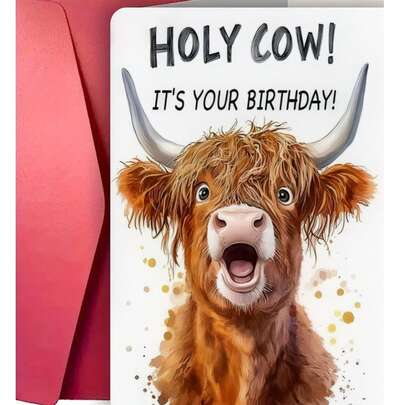Thiệp chúc mừng sinh nhật/Giáng sinh hình bò cao nguyên ngộ nghĩnh (1/2 chiếc) - Thiết kế hài hước "Trời ơi!", Quà tặng cho người yêu động vật trang trại, bạn bè và gia đình - Giấy chất lượng cao với cảm giác cầm nắm thoải mái, Quà Giáng sinh