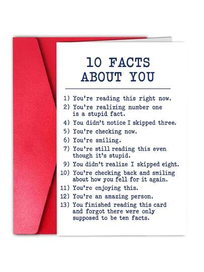 1Pc Funny Birthday Cards – "10 Facts About You" Humor Cards, Clever Joke Greeting Cards For Friends, Family, And Colleagues