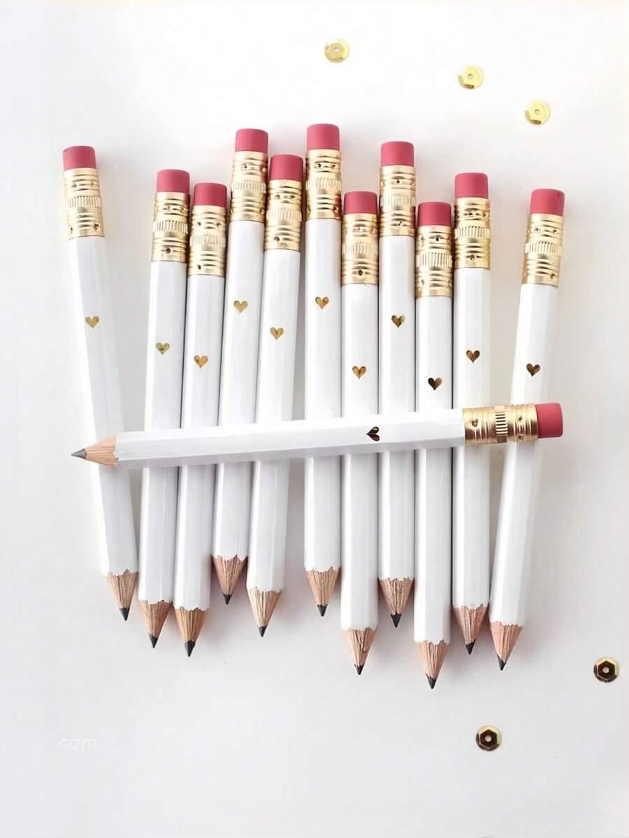 20支预削尖铅笔带橡皮擦，适用于婴儿派对游戏、性别揭晓派对、婴儿用品、婴儿礼物、婚礼 - 白色 - 查看 1