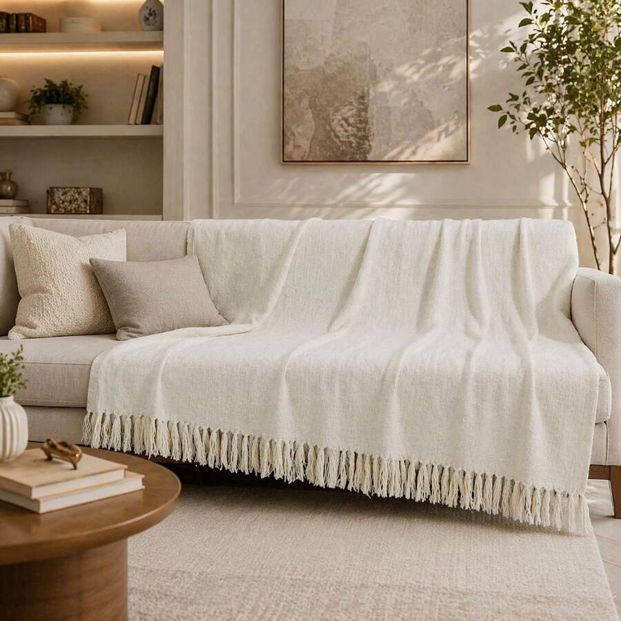 Giant Decorative Cotton Sofa Throw 3.00 X 1.80 - Beige - View 1