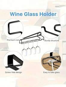 OBOVAY 3/1pc Single Row Cup Rack, Inverted Cup Holder, Creative European Style Wine Glass Storage Rack, Kitchen Accessories, Bar Supplies, Space-Saving Home Storage Organizer, Valentine's Day Gift, Party Decor, Birthday Decor, Outdoor, Camping - Black - View 7