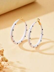 1 Pair Retro Exaggerated Unique Drip Oil Polka Dot Large Hoop Earrings, Minimalist Versatile Geometric Big Circle Black & White Polka Dot Hoop Earrings, Suitable For Women Daily, Vacation, Party Wear - màu đen - Xem 5