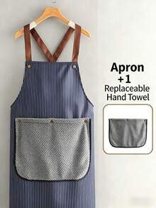1件全新防水防油围裙，带可拆卸围兜和毛巾，适用于家庭厨房和餐饮业 - 彩色 - 查看 1