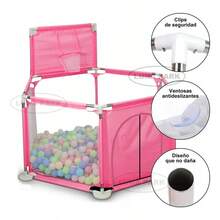 Corralito para Bebé con Pelotas, Corral de   y Gimnasio Infantil,  y Divertido, Área de Juegos Plegable y Portátil, Ideal para Estimulación y Entretenimiento en Casa - Rosa Fucsia - Ver 3