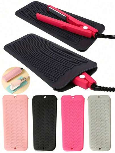 Portable Silicone Heat Resistant Mat, Double Layer Insulation Mat, Travel Pouch/Case, Heat Resistant Up To 480°F, Non-Slip Insulation Pad, Suitable For Travel Makeup Bag And Hair Tool Box