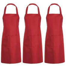 1 pieza/3 piezas/6 piezas/12 piezas Delantal unisex con 2 bolsillos espaciosos, lavable a máquina, adecuado para cocina, manualidades, BBQ, pintura, ligero, conveniente - Rojo - Ver 5