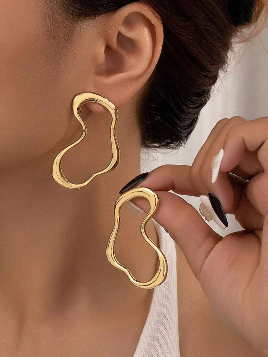 1 Đôi bông tai hình trái tim cách điệu, phóng khoáng, không đối xứng, thích hợp cho phụ nữ đeo hàng ngày. - bông tai - Xem 1