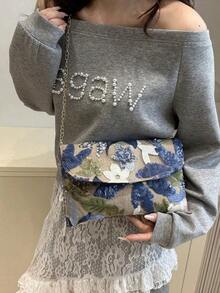 Sequin Embroidered Floral Envelope Bag, Ladies Fashion Sequin Patchwork Clutch Bag, Party Dinner Bag, Random Cut, Suitable Women, Suitable Parties, Weddings, Proms, Parties, Weddings, PROM Dinners/Banquets, With Holiday Party Dresses, Evening Gowns And Sequin Dresses. - 藍色 - 查看 5