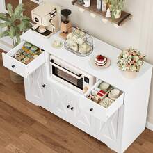 120 Cm Sideboard, Kitchen Pantry Cupboard, Sideboard Storage Cabinet With Microwave Stand And Adjustable Shelve - White - View 1