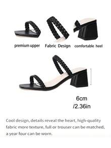 Giày cao gót nữ màu đen cổ điển mới, kiểu dáng slip-on, hai quai mỏng đan xen, gót vuông, dễ mang và tháo, thanh lịch và đẹp mắt, đa năng cho các hoạt động hàng ngày, đám cưới, mua sắm, hẹn hò, tiệc tùng, công sở, giày mule thoải mái cả ngày. - màu đen - Xem 4