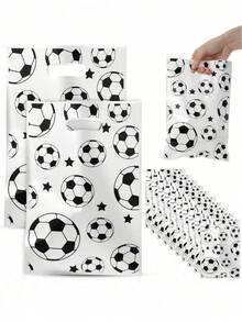 50/30/10/5pcs Football Themed Gift Bags, Plastic Tote Bags With Football Pattern Design, Suitable For Birthday Party Supplies, Fashion Shopping Bags, Anniversary Gifts Packaging, Best Gift For Football Fans, Football Match Souvenir Bags - Black and White - View 2