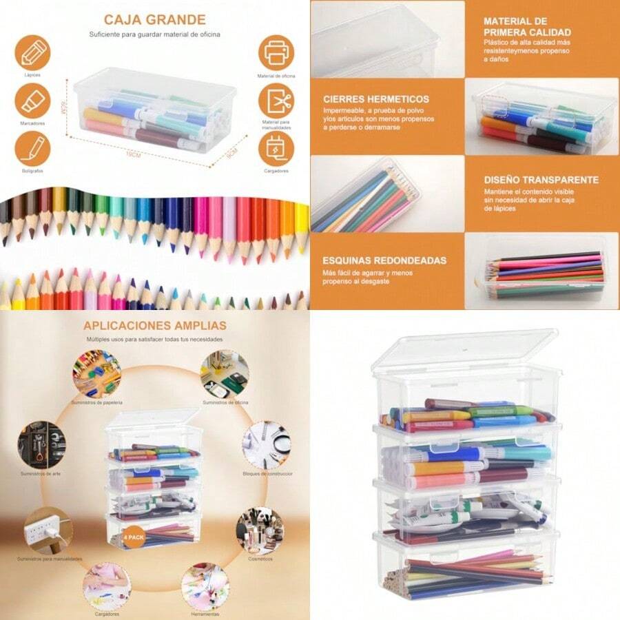 TXG Cajas de plástico con tapas a presión apilables para almacenar leche organizadores para artículos de arte y oficina - Transparente - Ver 1
