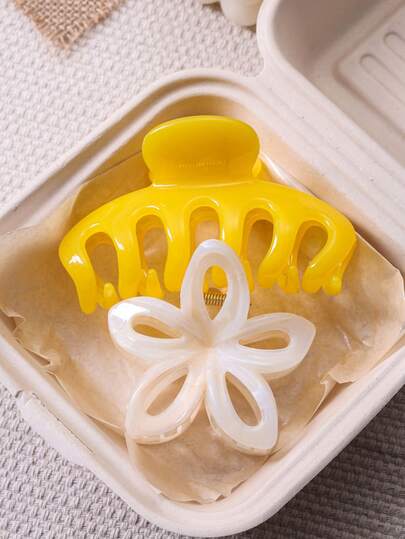 2 件装/1 件装女士发夹，4.33 英寸/11 厘米，黄色边框，镂空白色，时尚多功能高端优雅简约纯色发夹，适合日常休闲、派对、通勤、海滩、盘发、马尾辫、洗脸、化妆、搭配发饰，优雅发夹，夏季海滩发饰，旅行