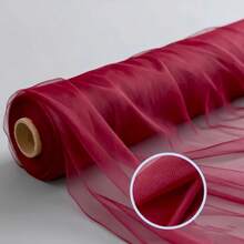 1pc Burgundy Sheer Mesh Fabric, Long Solid Color Tulle Curtain, Multipurpose Party Backdrop Decor, Suitable For Wedding Arch, Home Decor, Birthday Wedding Party Room Backdrop, Ceremony Backdrop, Dining Table Decor Tablecloth, Tablerunner, Photography Prop Tulle, Solid Color Tulle, Christmas Decor, Christmas Room Decor - Style 1 - View 3